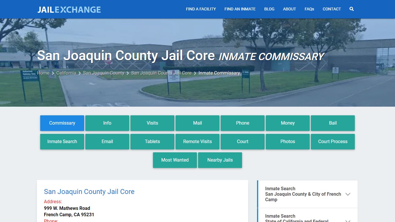 San Joaquin County Jail Core Inmate Commissary